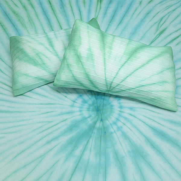 Mint Green Spiral Tie-Dye Bedsheet Set with Pillow Covers – Premium Cotton