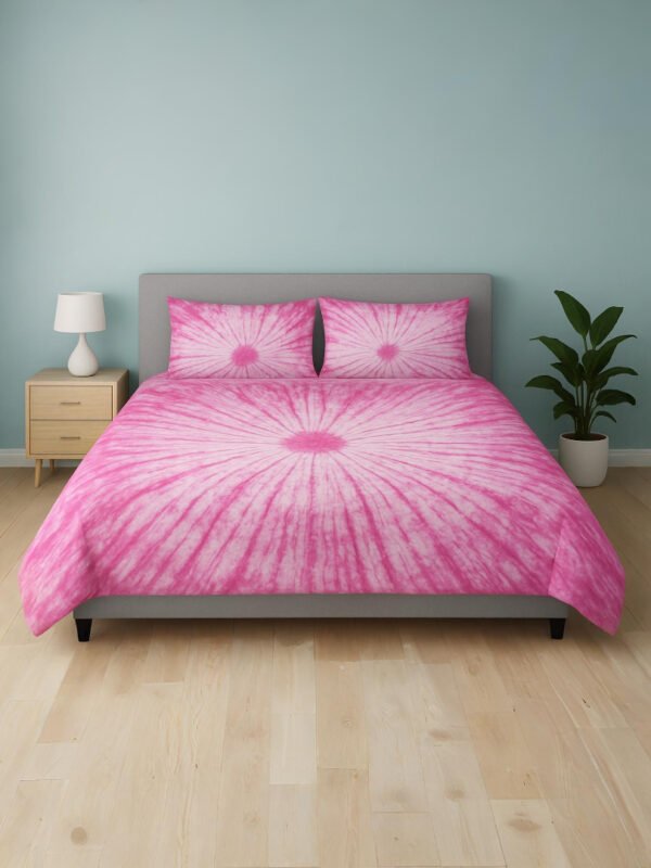 Premium Pink & White Tie-Dye Cotton Quilt with Pillow Covers – Soft, Lightweight & Handcrafted Bedding Set